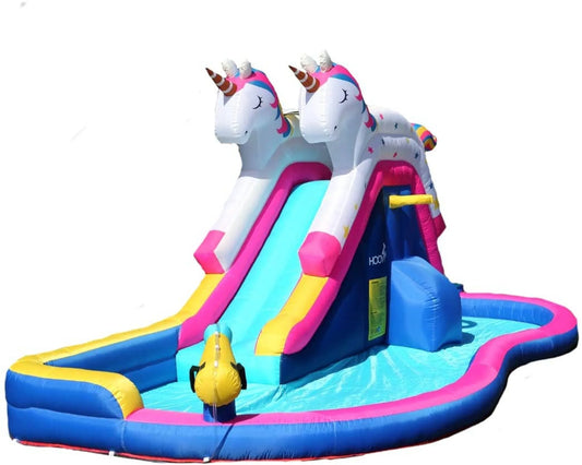 Giant Inflatable Unicorn Slide with Side Pool