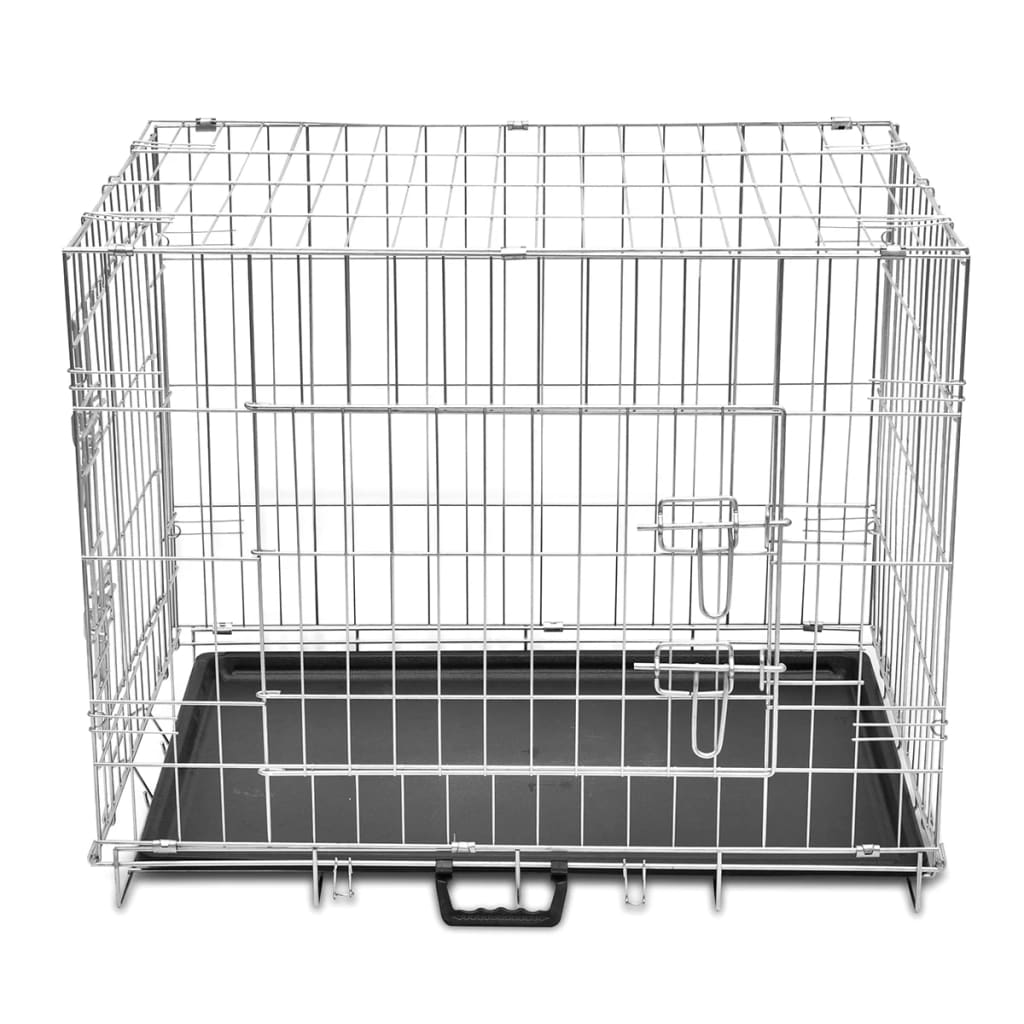 vidaXL Dog Crate 2/3 Doors w/Tray Fold Metal Pet Cage Kennel House 30"/37"/43"/48"