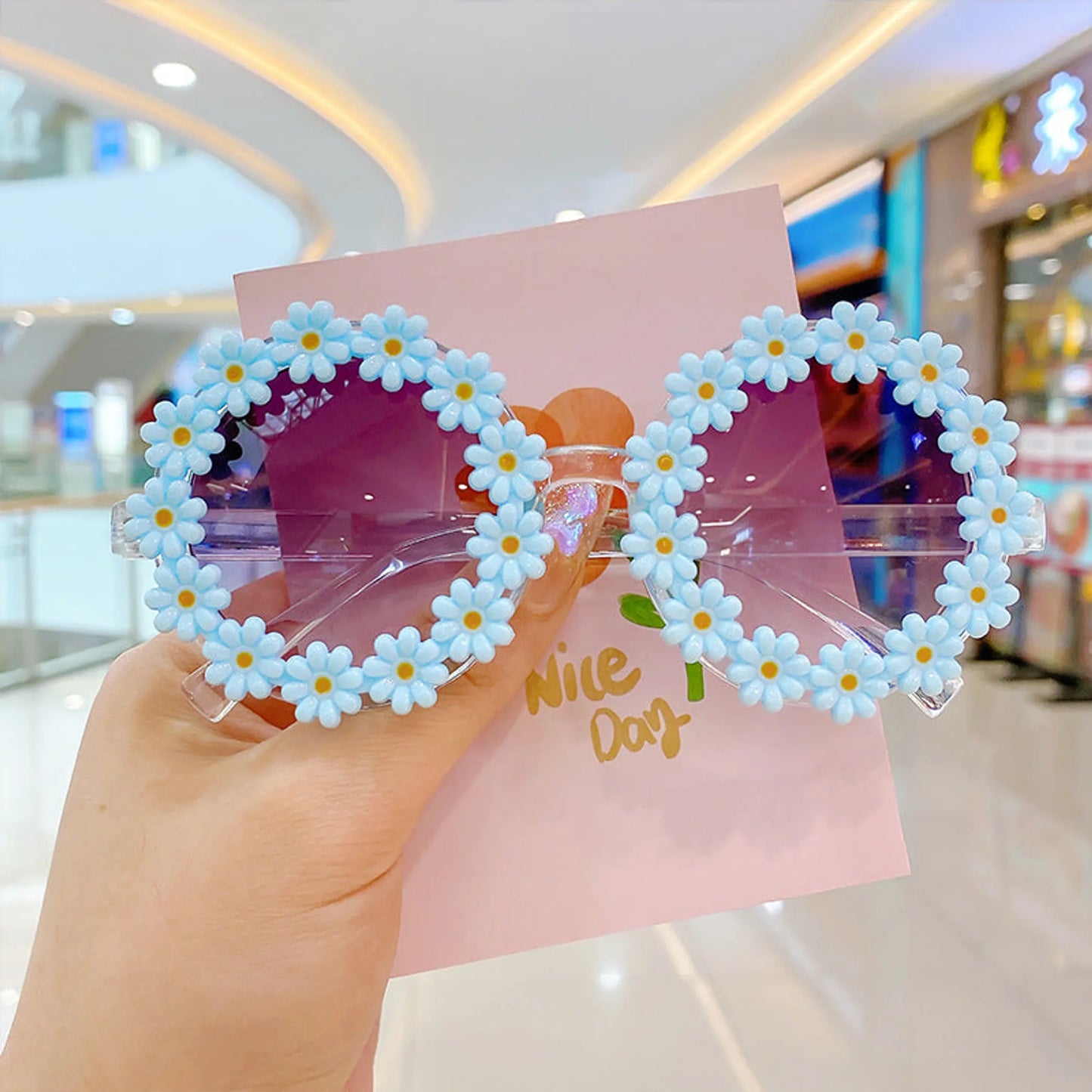 Girls Lovely Sunflower Round Frame Sunglasses