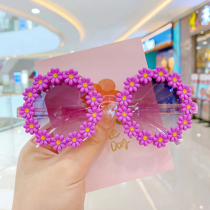 Girls Lovely Sunflower Round Frame Sunglasses