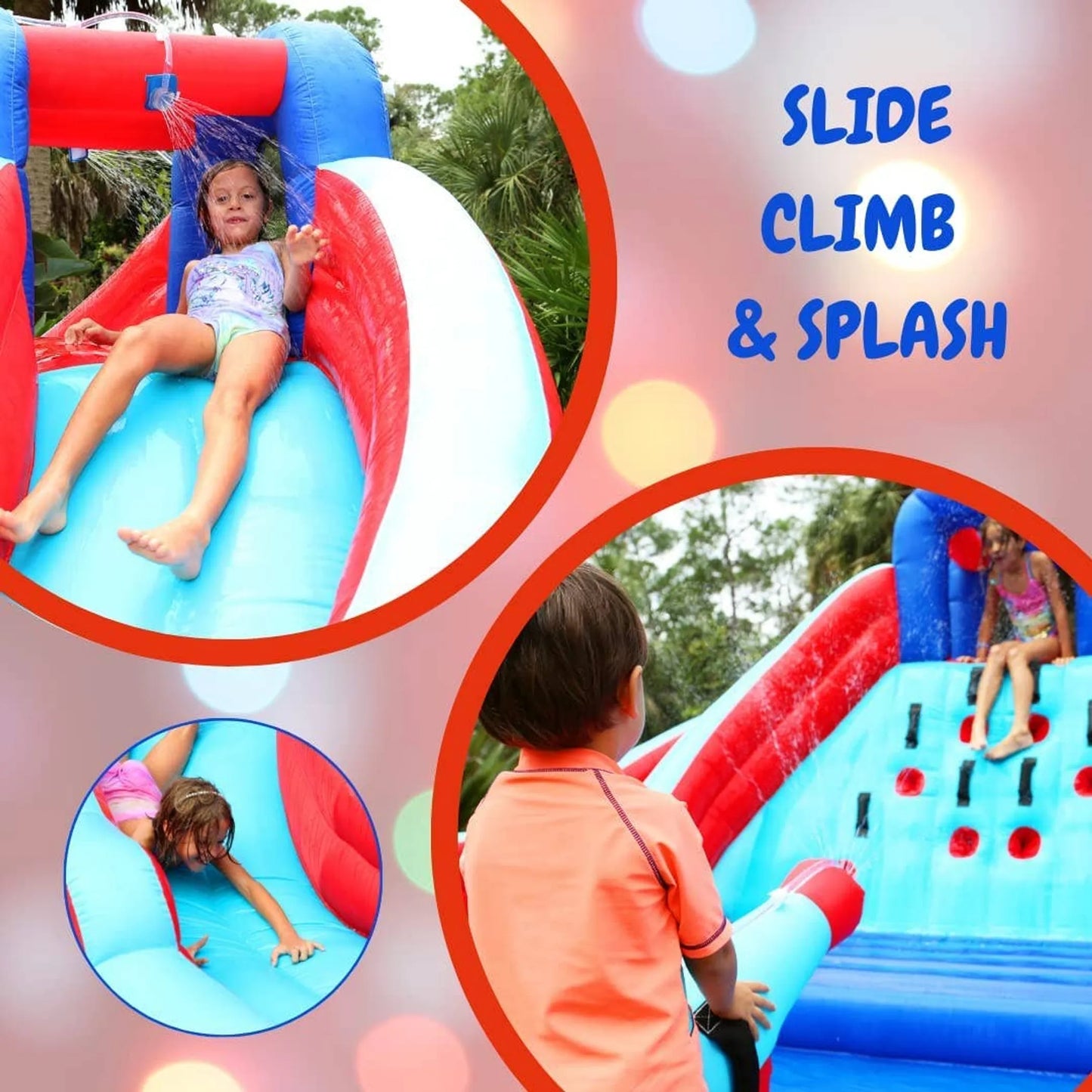 Giant Double Water Slide with Climbing Wall