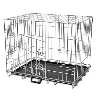 vidaXL Dog Crate 2/3 Doors w/Tray Fold Metal Pet Cage Kennel House 30"/37"/43"/48"