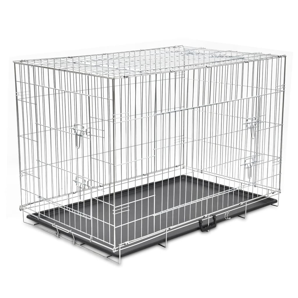 vidaXL Dog Crate 2/3 Doors w/Tray Fold Metal Pet Cage Kennel House 30"/37"/43"/48"
