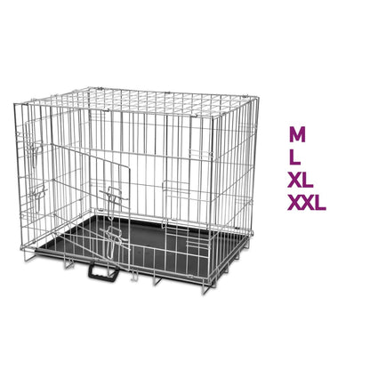 vidaXL Dog Crate 2/3 Doors w/Tray Fold Metal Pet Cage Kennel House 30"/37"/43"/48"